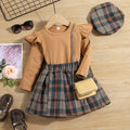 European and american style autumn outfit: girls' ribbed knit pullover top, plaid pleated skirt, and hat three-piece set for cross-border e-commerce
