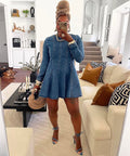 European and american style pleated denim a-line skirt -  cross-border women's fashion - new autumn/winter trendy patchwork denim dress