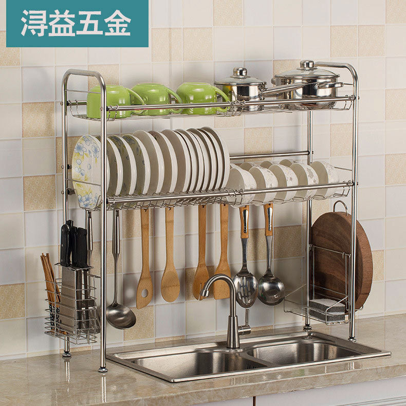 Small batch stainless steel drain dish storage rack Multifunctional double-layer kitchen dish chopstick plate Kitchenware rack