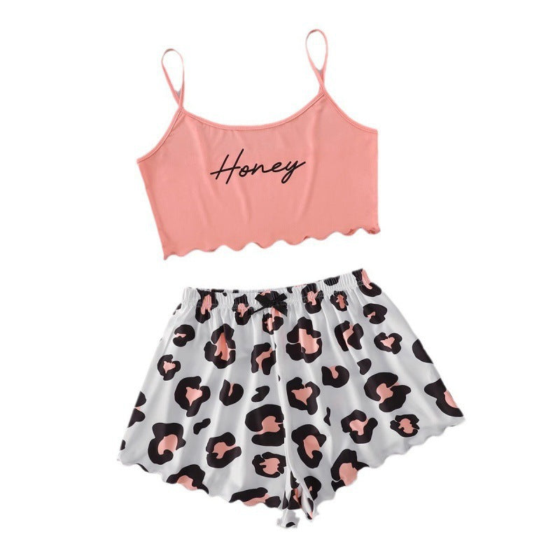 fashionnew arrivalletterhoneyprinting suspender tops shorts home wear pajamas sexysuit women's clothing