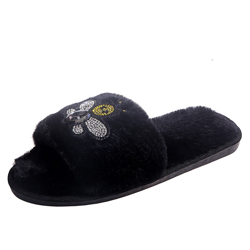 Fashionexport cross-border direct supply slippers 2024new arrival cartoon diamond flat bottom slippers for women slippers