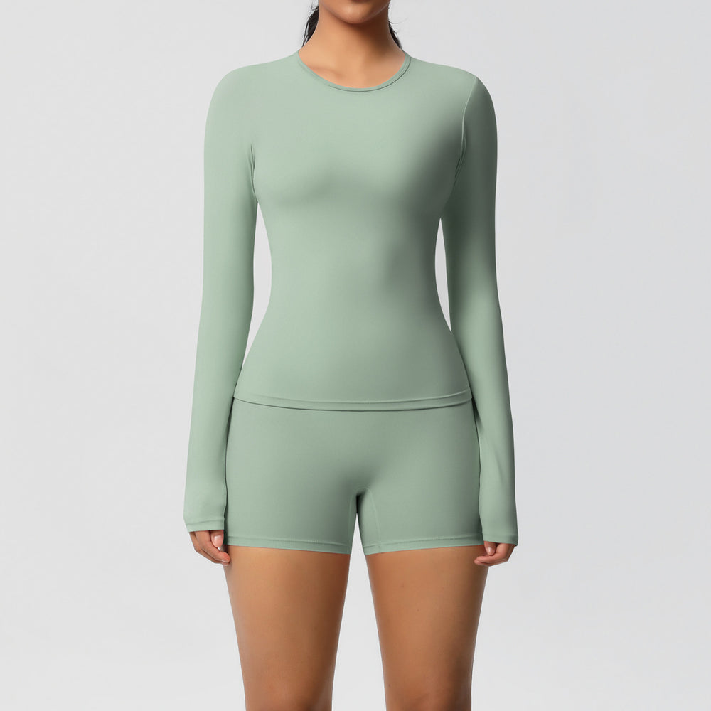 New arrival cross-border pure color double-sided brushed tight long yoga suit sports running fitness suit two-piece set for women
