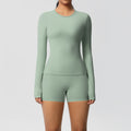 New arrival cross-border pure color double-sided brushed tight long yoga suit sports running fitness suit two-piece set for women