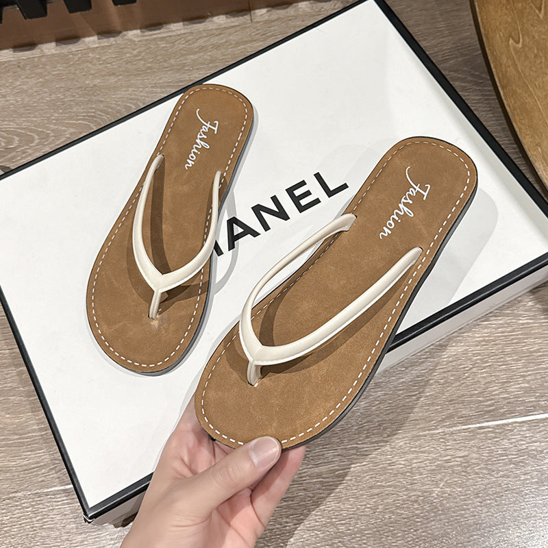 Women's flip-flops summeroutwear nubuck leather upper fashion seaside flatsoutwear new beach flip-flops