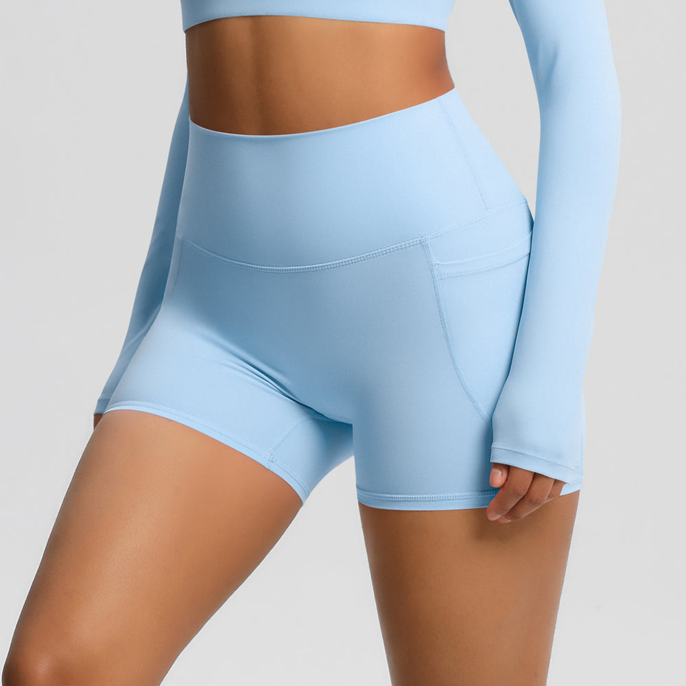 Naked feel high waist yoga shorts quick-drying breathable tight flap pocket pants outdoor cycling sports fitness pants processing personalized