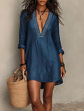 Independent station fashion cross-border women's clothing  summer new arrival v neck mid-sleeve vacation style eleganceelegantdress