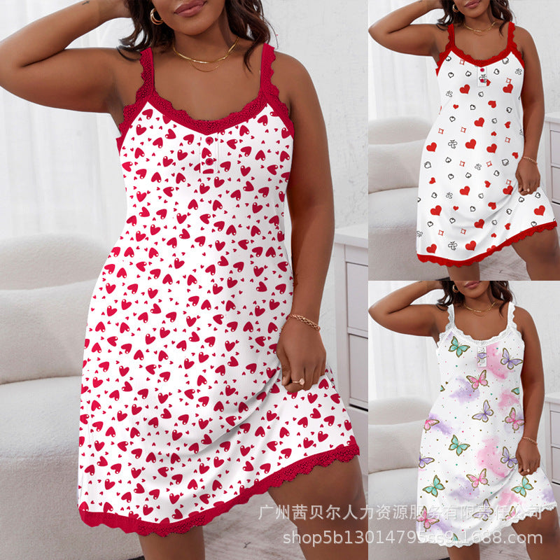 Shangxin Foreign Trade European and American Large Size Women's Clothing Valentine's Day Suspender Printed Dress LPU3001A Series