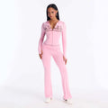European and american  new fashion sporty slim-fit printed letter long sleeve jacket and tight-fitting pants two-piece tracksuit set