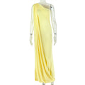 European and american style cross-border women's slimming elegant asymmetrical neckline banquet design bodycon dress with tie-up sleeveless solid color dress