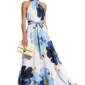 Amazon  summer new arrival: elegant casual vacation style floral stand collar tie sleeveless maxi dress for women
