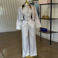 European and american cross-border women's fashion  summer new striped jacket halter vest wide-leg pants set
