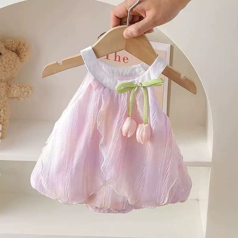 Infant and toddler summer outfit  new style sleeveless cami set girls' summer fashionable tulip skirt for outdoor wear