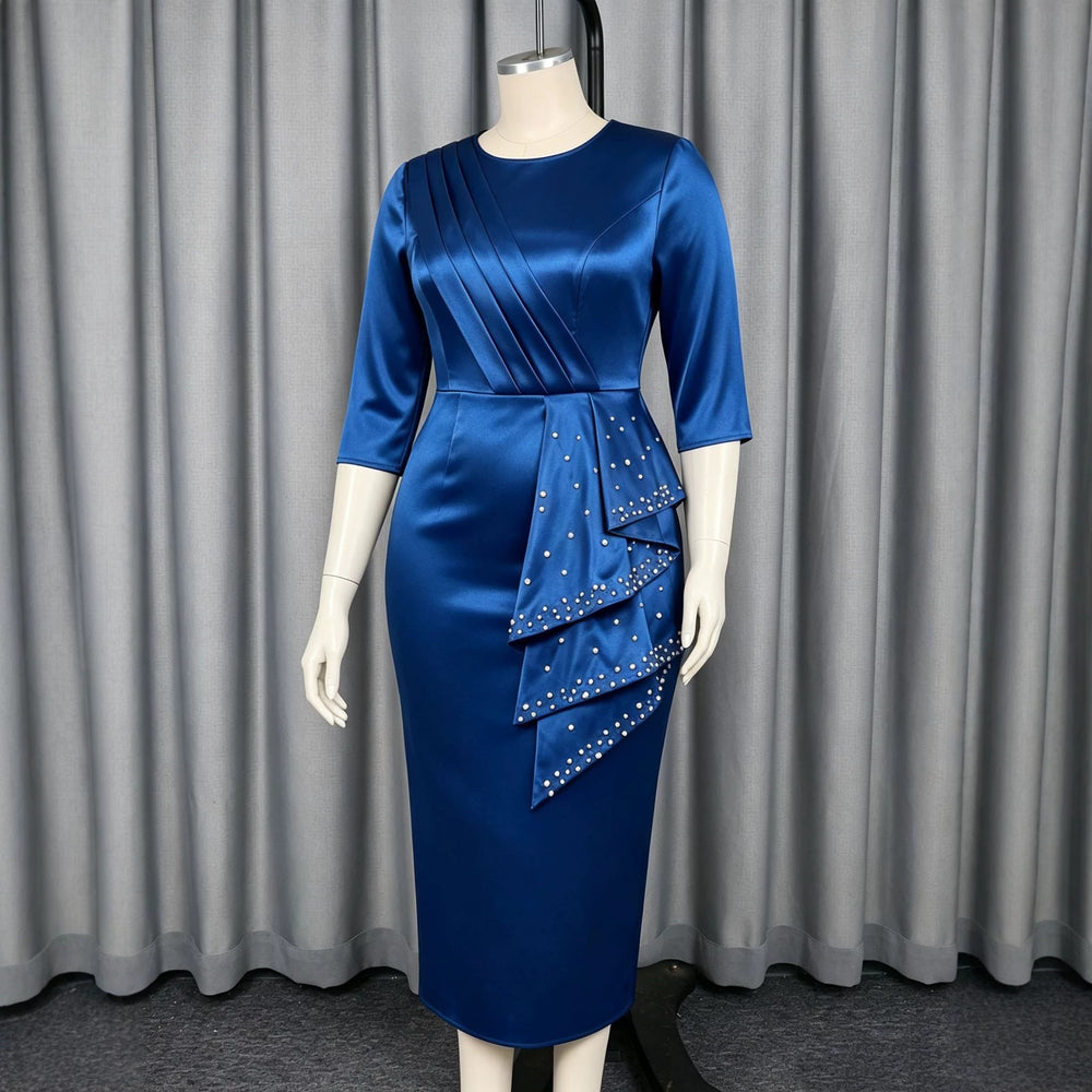 elegance round neck medium long sleeve dress beading rufflesilm hip party evening dress dress