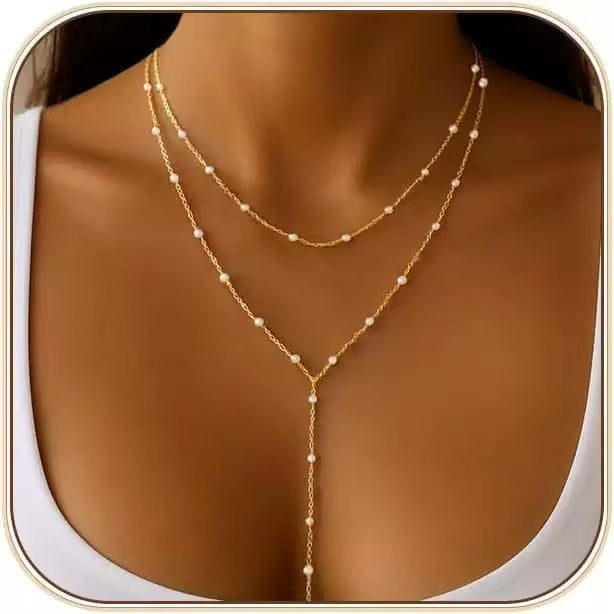 European and american new arrival bestseller women's gold necklace fashion noose y-shape necklace adjustable brass gift for girlfriend jewelry
