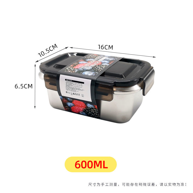 Japanese-style 316 stainless steel food container with lid, lunch box, outdoor fruit sealed bento box, square lunch box - wholesale