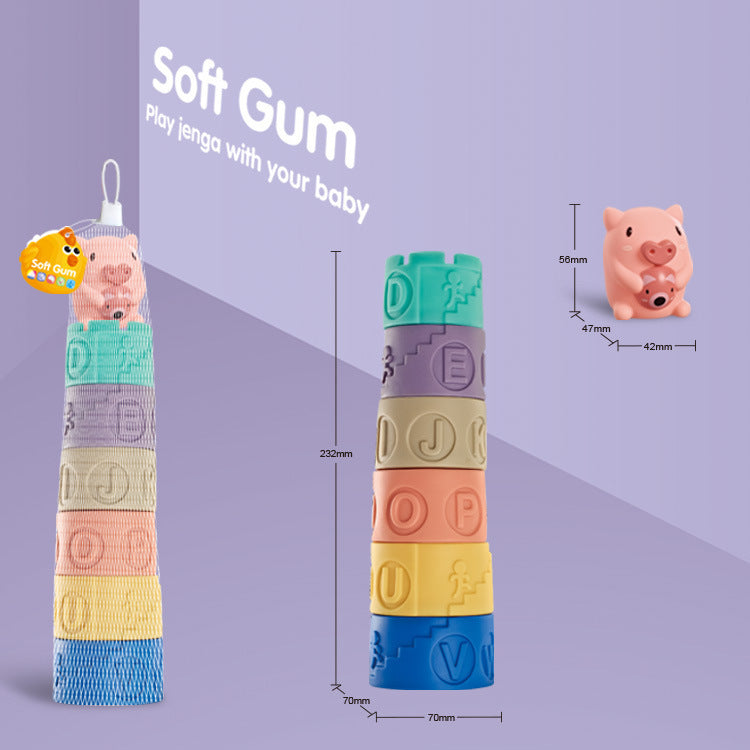 Cross-border export infant cognition soft rubber building block toy animal ice cream stacking music building block early education pinch call