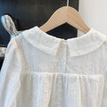 autumn new arrival: long-sleeved jacquard white blouse - stylish korean style baby undershirt with turn-down collar for girls