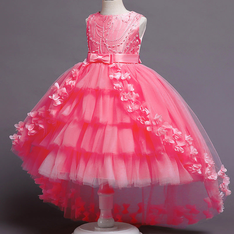 Ready-to-ship wholesale children's wedding dresses, princess gowns with train, bow-tie dresses, flower girl dresses, kids' dresses