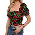 cross-border listing:  new fashion floral square neck elegant vacation top
