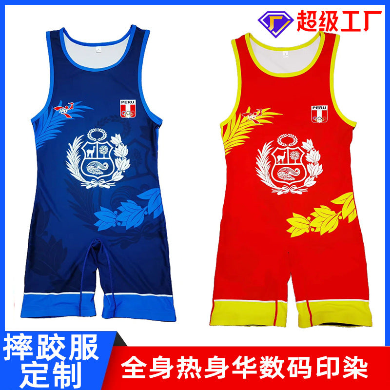 Sublimation full body print men's one-piece wrestling suit custom training weightlifting suit men's and women's free wrestling one-piece vest