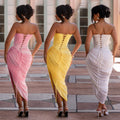 C7729 cross-border   fashion women's sexy off-the-shoulder bandeau ruched bodycon dress