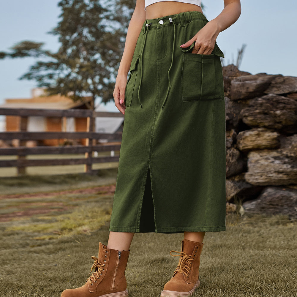 Fashion cross-border export women's summer new style  washed lace-up workwear denim slit skirt skirt