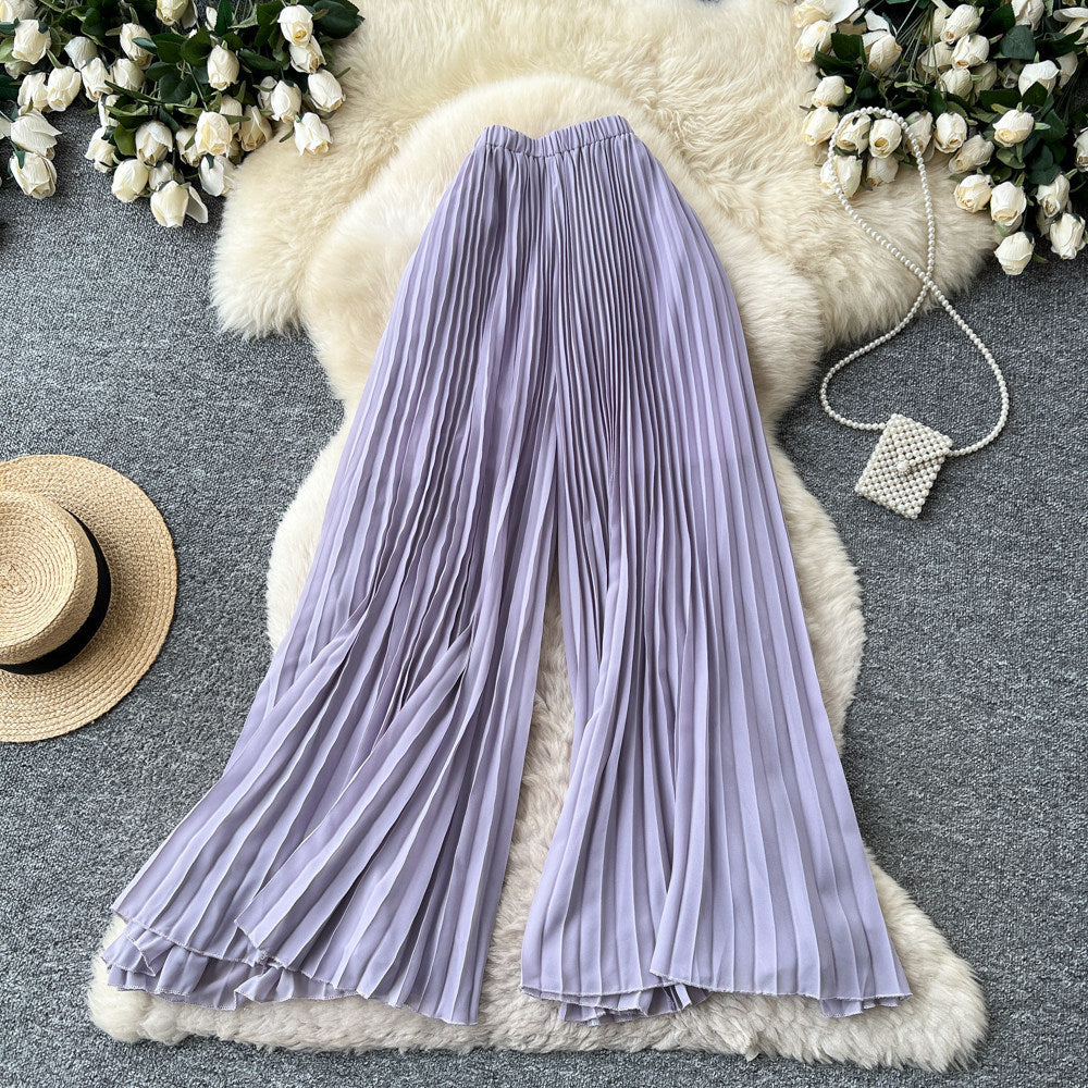 K-stylehigh waistpleatedcasualloose pants for women springwork clothing stylecasual pressed pantselegant multi-color