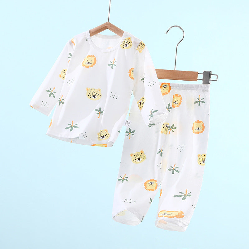 Baby pajamas for girls, summer lightweight style, boys' air conditioning suit, pure cotton girls' long-sleeved pajamas, baby spring/summer home air conditioning suit