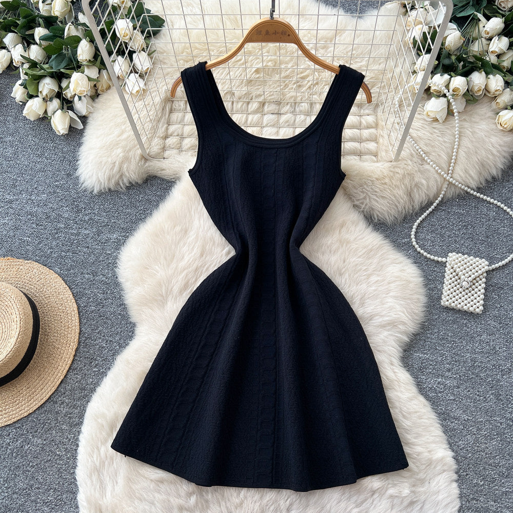French chic pink sleeveless a-line dress - women's summer korean style high waist slimming versatile elegant commute dress