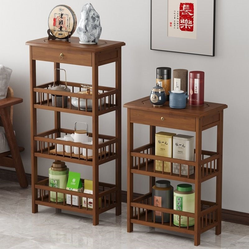 Tea table side tea cabinet living room sofa side cabinet small coffee table mahjong table corner table small square table storage rack bamboo bedroom