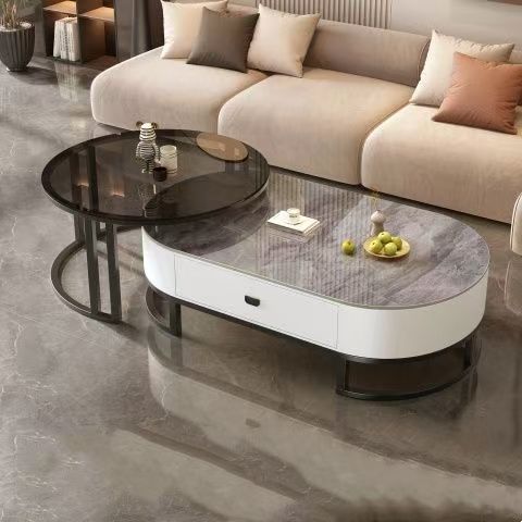 Slate oval coffee table for home living roomaccessible luxury moderncasual small apartment tea table 2024new arrival combination