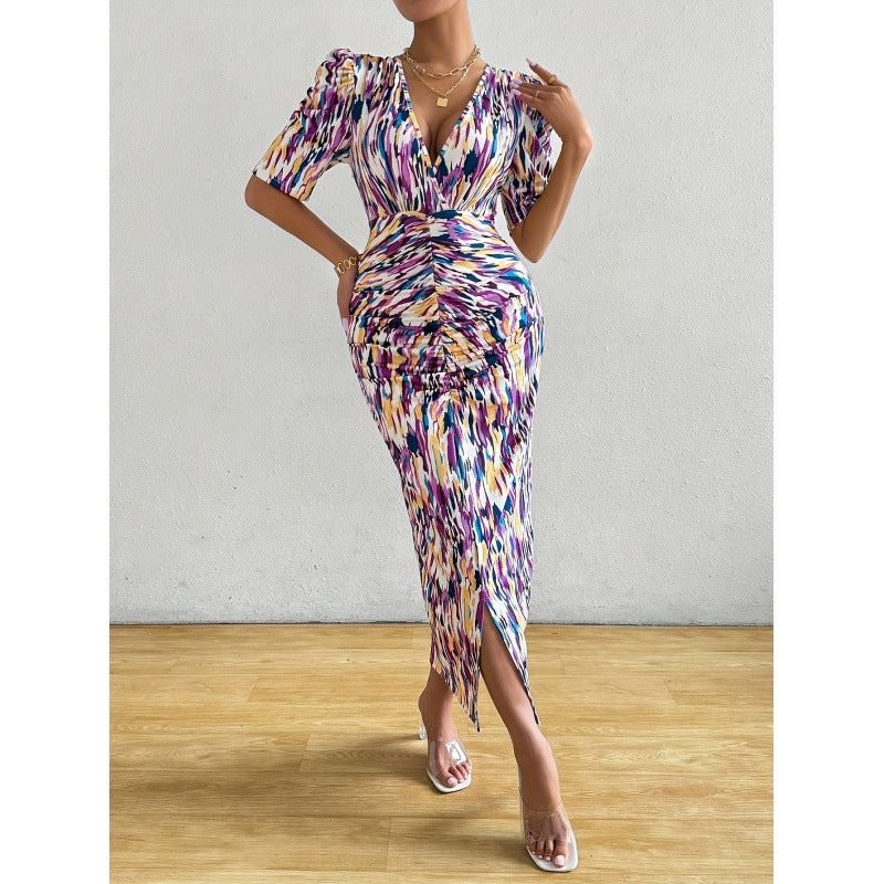 code new arrival  elegant women's original print dress - purple