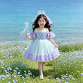 Wholesale rainbow floral princess dress for girls and toddlers - off-the-shoulder birthday dress, dance performance costume - in stock