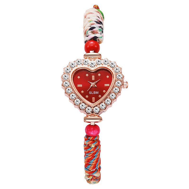 New arrivalaccessible luxury ethnic style heart-shaped quartz watch pull-out braided strap women's bracelet watch women's watch wholesale
