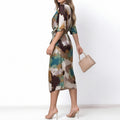 cross-border e-commerce women's fashion: european and american summer new arrivals - elegant and chic printed v-neck tie-waist dress