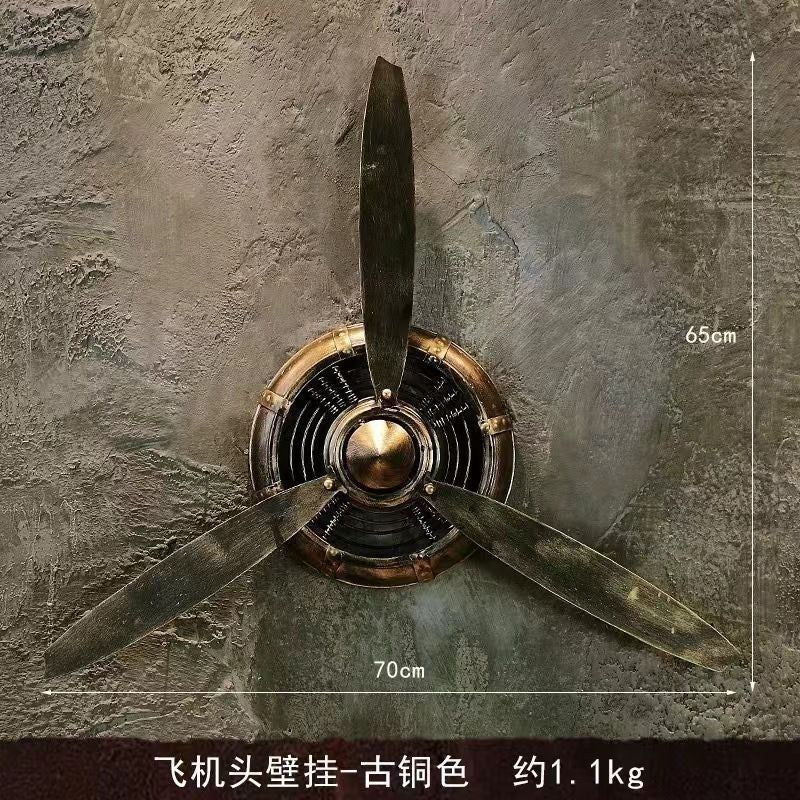 Retro industrial style wall clock - propeller airplane head design - creative home decor wall hanging iron art e18
