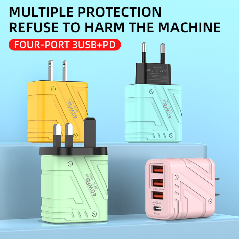 exclusive 3usb+pd mobile phone charger, multi-u port european and american standard british standard four-port fast charging head, new plug