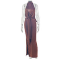 Fashion style pure color silm women's backless sexy street hip skirt slit hanging collar sleeveless strap long dress