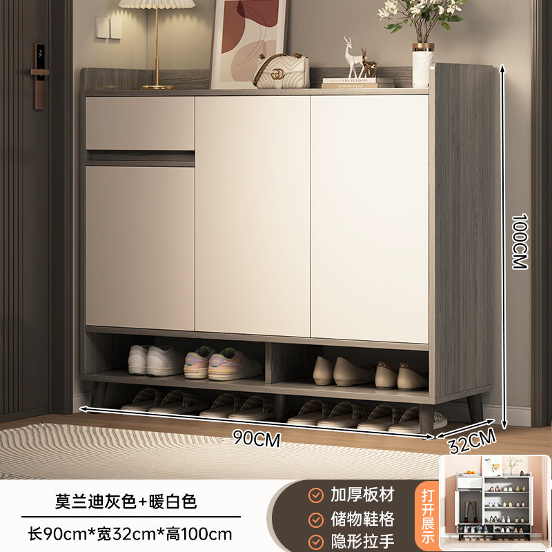Shoe cabinet household door storage cabinet integrated against the wall simple door porch cabinet locker solid wood legs home shoe rack