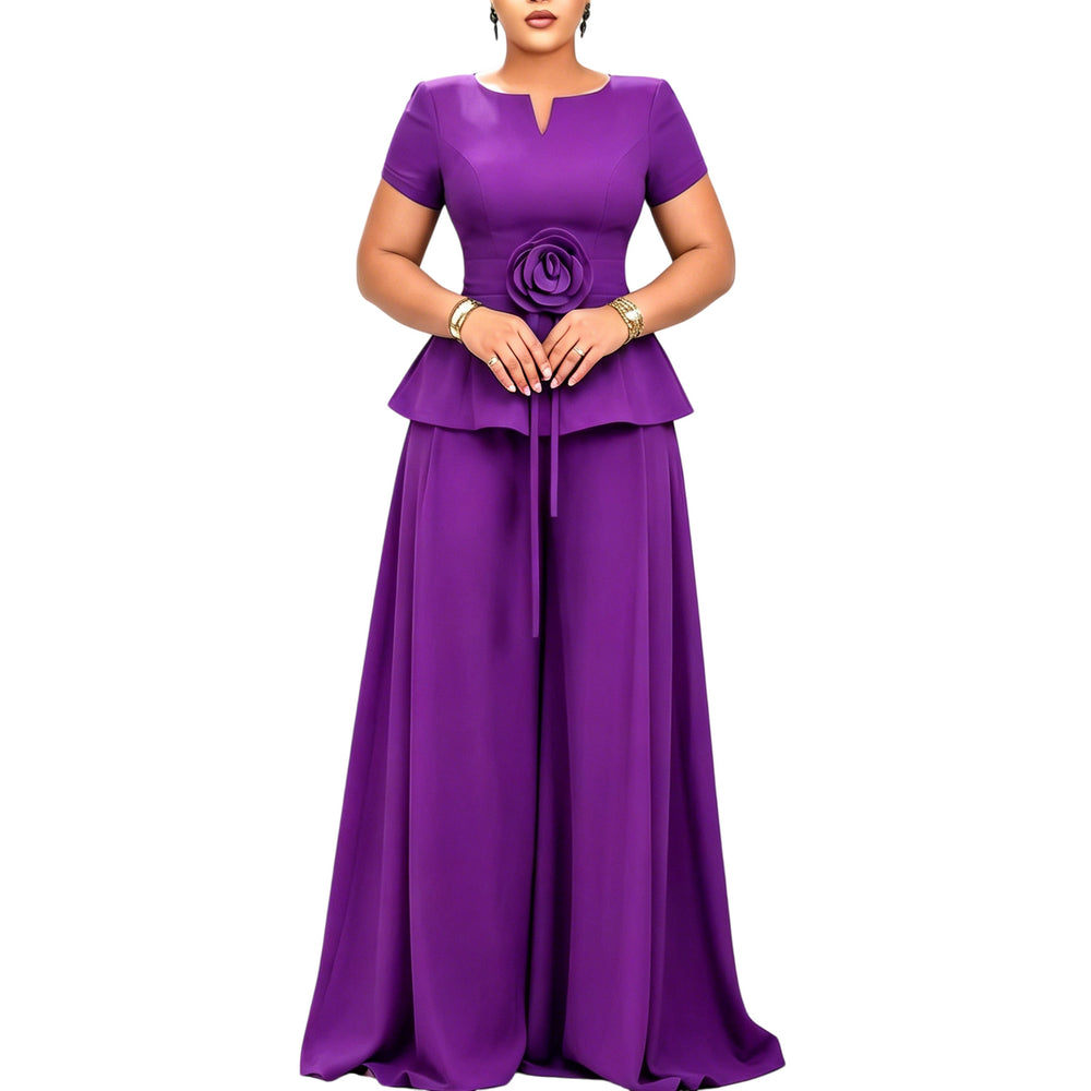 D3371 european and american cross-border summer elegant fashion plus size short sleeve ruffle top casual wide leg pants set