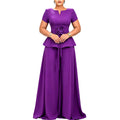 D3371 european and american cross-border summer elegant fashion plus size short sleeve ruffle top casual wide leg pants set