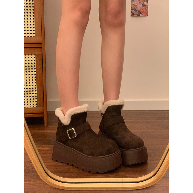Thick solesnow boots women's 2026winternew arrivalfleece-linedthickened short boots petitesplatform shoesheattech cotton shoes
