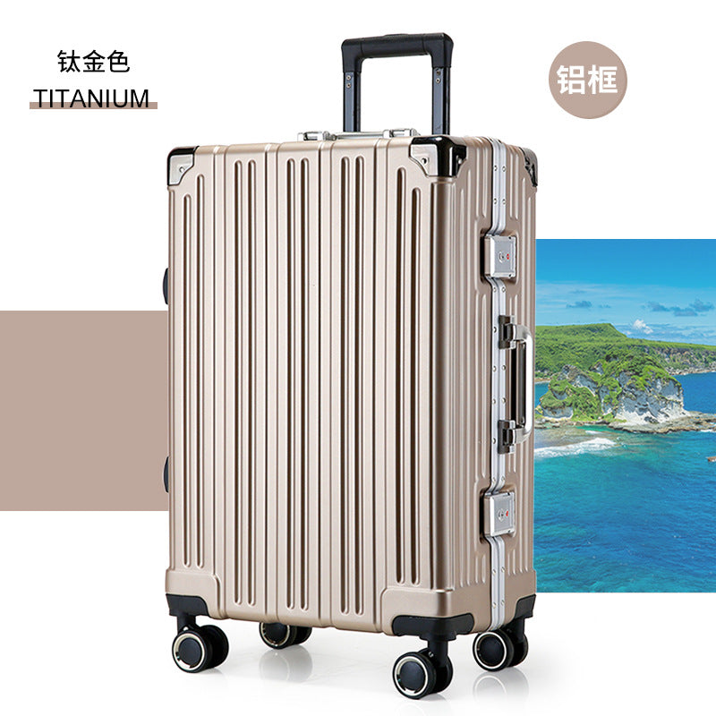 Guangludi uses an aluminum frame suitcase of AE8 thousand materials, which can travel as, and the password box bag is simple.