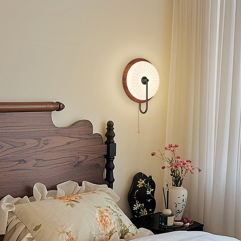 Medieval walnut pattern retro bedside wall lamp French cream donut living room bedroom background wall lighting