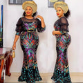 supply colorful sequins sequins hot diamond waist fishtail long skirt african women's dress dress