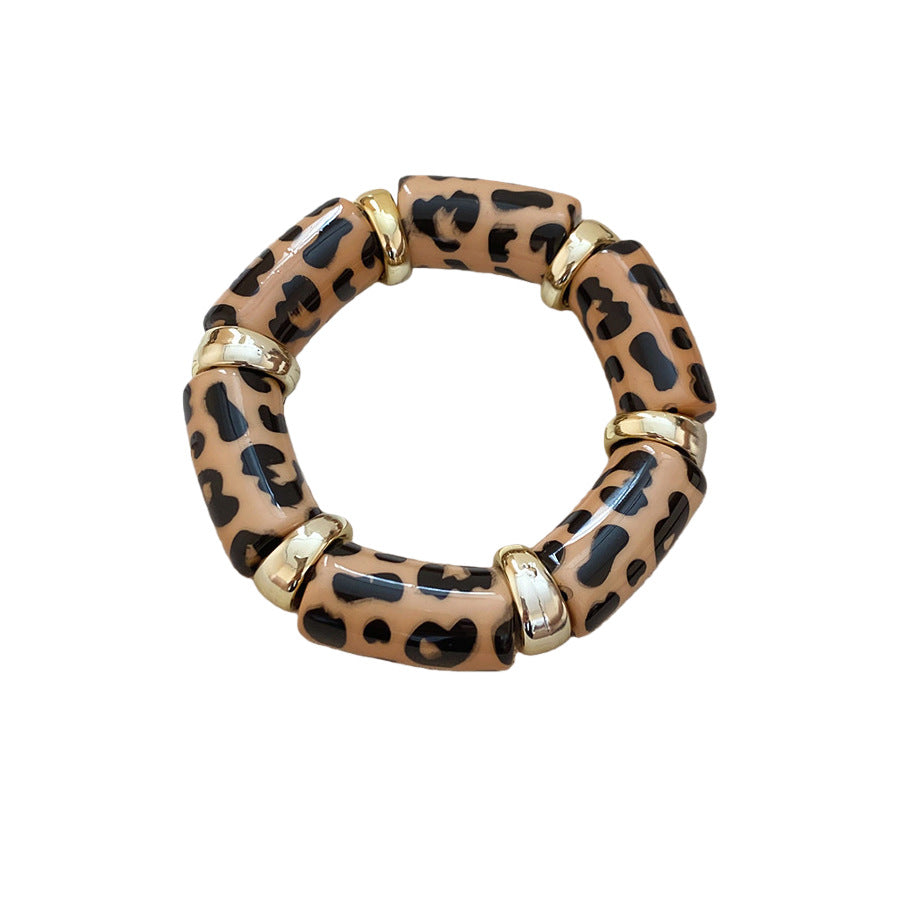 Leopard print acrylic bracelet wholesale - european and american style, edgy & sweet, statement jewelry, high-end aesthetic, color block stretch bracelet