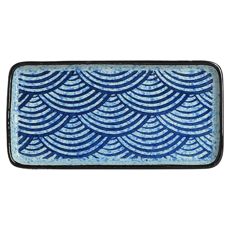 Japanese retro ceramic rectangular sushi plate - perfect for home use, desserts, pastries, creative flat plates, dim sum, and snacks