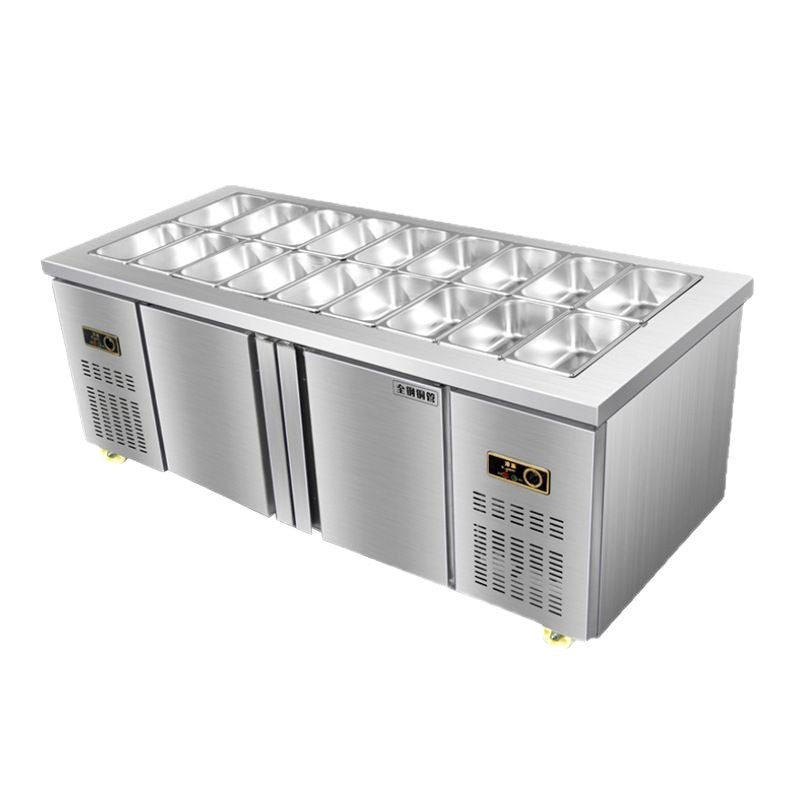 Slotted salad table, commercial fresh-keeping refrigerated work table, pizza side dish refrigerator, fruit display cabinet, thermal insulation spray