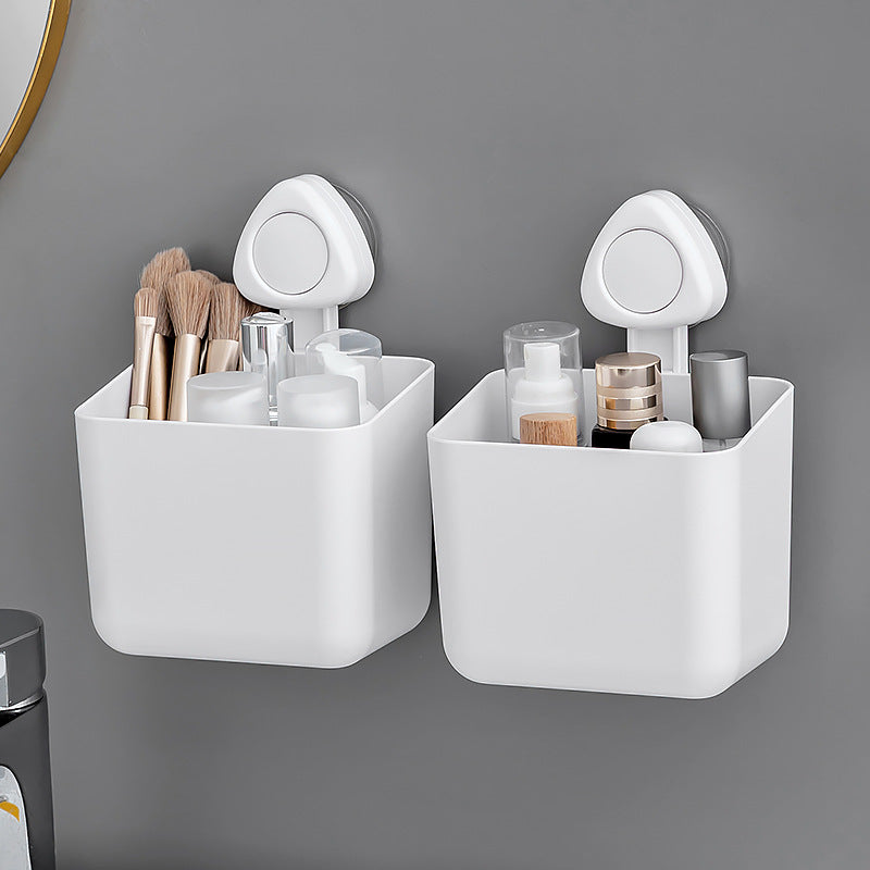 Household bathroom storage box Rectangle plastic suction cup Bathroom rack No punching suction cup wall-mounted storage box