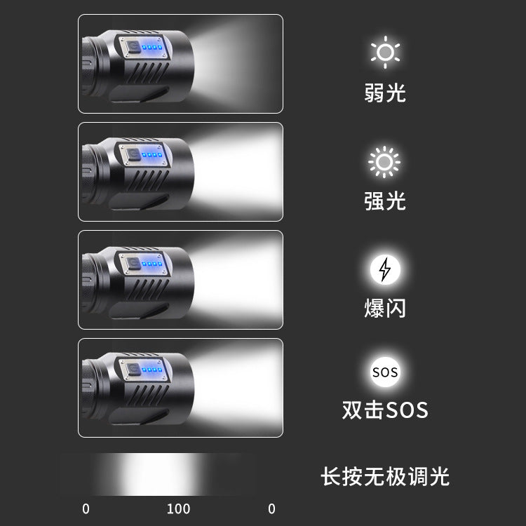 Internet celebrity big steel cannon strong light flashlight charging bright, portable multi-function white laser led work lighting flashlight